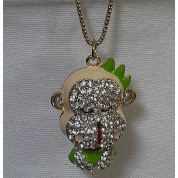 Betsey Johnson Rhinestone Large Monkey Face Rare Necklace Pendant - Picture 2 of 9